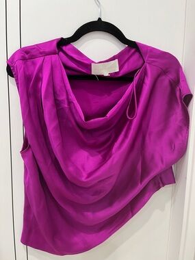 Michelle Mason Silk Cowl Neck Tank in Vibrant Fuchsia